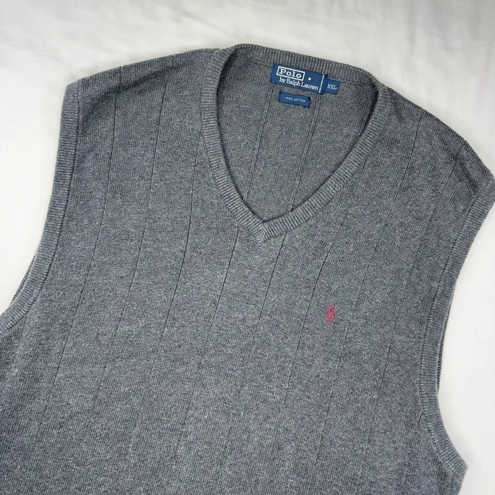 Polo Ralph Lauren Men's Cable Knit V-Neck Sweater‎ Vest XXL Gray w Red Pony